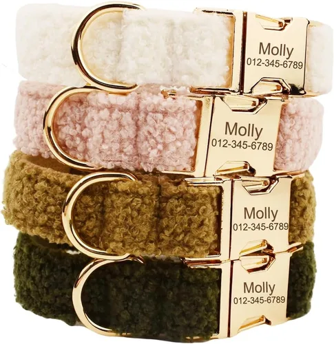 Miniatura 11 de Collar para perro personalizado con hebilla metálica - Collares para mascotas personalizados con nombre y número de teléfono (Estilo Terciopelo1)