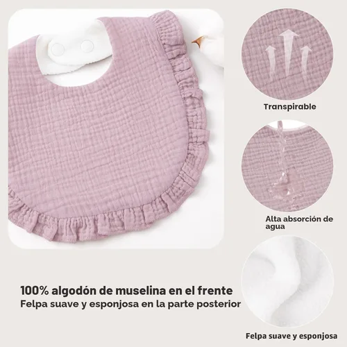 Miniatura 4 de Bearmoss Paquete de 8 baberos de muselina para babeo y dentición, baberos suaves para niñas, niños, recién nacidos Rosa Púrpura