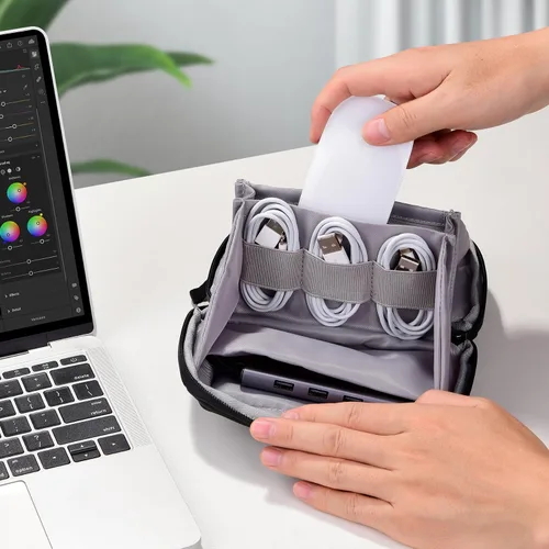 Miniatura 3 de Mini bolsa organizadora de viaje para electrónica, estuche de almacenamiento pequeño para cable/cargador y cables/Tech Essentials (negro-mini)