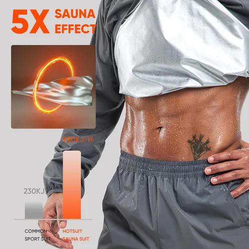 Miniatura 7 de HOTSUIT Traje de sauna para hombre, traje de sudor, chaqueta de entrenamiento duradera para gimnasio B. Chaqueta gris solamente