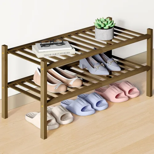 Miniatura 80 de Smiry Zapatero de bambú para clóset, organizador de zapatos apilable de 4 niveles largo de madera, estante de almacenamiento de zapatos Negro