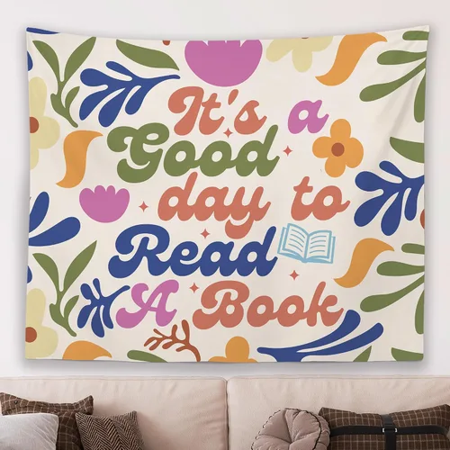 Miniatura 16 de MNASAIOO Tapiz de pared para colgar en el aula con texto en inglés "It's A Good Day to Read A Book", tapiz de pared para niños, amantes