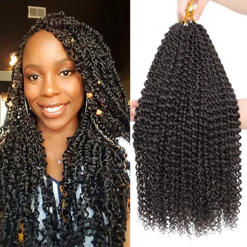 Miniatura 17 de Dansama - 7 paquetes de extensiones de cabello trenzado ondulado Passion Twist, extensiones de cabello de trenzas con ganchillo estilo mariposa, #1B
