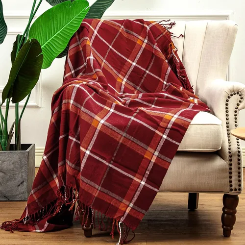 Miniatura 10 de LALIFIT - Manta de punto suave y esponjosa con diseño de cuadros verde y rojo, con flecos, ligera para decoración del hogar, 50 x 60 pulgadas