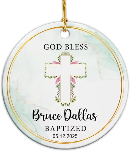 Miniatura 9 de Adorno de cerámica de bautizo bautizado con oso, recuerdo de bautizo personalizado de animales, adorno de bautismo personalizado de Dios bendiga