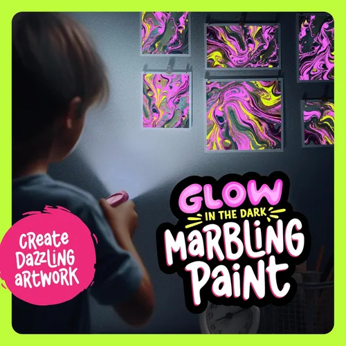 Miniatura 2 de Dan&Darci Kit de pintura de mármol que brilla en la oscuridad para niños, juego de arte de pintura de mármol de agua para niños y niñas de 6, 7, 8