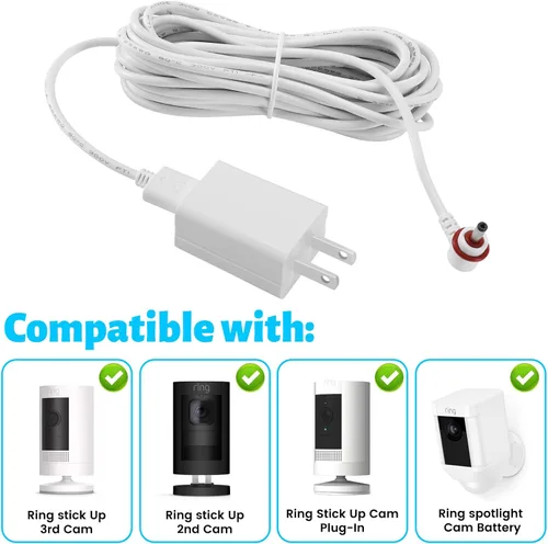 Miniatura 3 de para cable de alimentación de cámara Ring, adaptador de corriente compatible con Stick Up Cam 2ª/3ª generación batería/enchufe, batería de cámara
