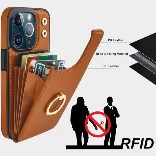 Miniatura 5 de Folosu Funda compatible con iPhone 13 Pro con soporte para tarjetas, rotación de 360°, soporte de anillo de dedo con función atril, protección RFID