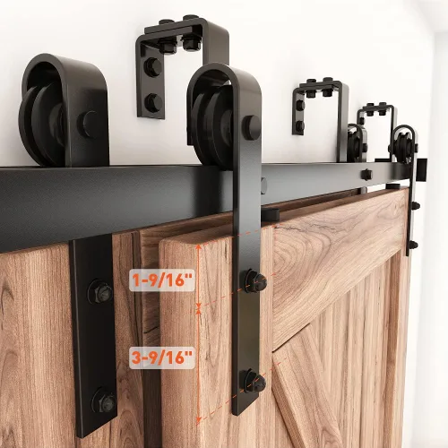 Miniatura 3 de ZEKOO Kit de herrajes para puerta corredera de granero con doble riel bypass de 10 pies para 2 puertas, kit de riel de puerta de granero bypass