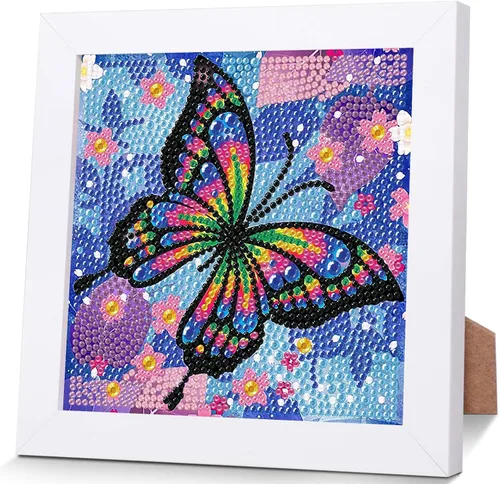 Miniatura 16 de xackcme Kits de pintura de diamantes de gato para niños con marco, arte de diamantes de animales para niños de 4 a 8 a 12 años, kit de pintura