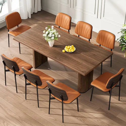 Miniatura 61 de REONEY - Juego de 4 sillas de comedor, modernas de mediados de siglo, tapizadas en piel sintética PU con respaldo de madera curvada de nogal y patas