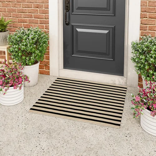Miniatura 15 de Tiveney Tapete de 2 x 3 pulgadas para puerta delantera, color negro y caqui, tapetes de bienvenida para puertas exteriores, lavables, reversibles