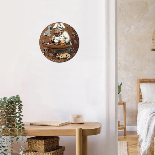 Miniatura 3 de Reloj de pared de chef de cocina divertido de 10 pulgadas, redondo, silencioso, sin tictac, reloj de pared a pilas para dormitorio, cocina, sala