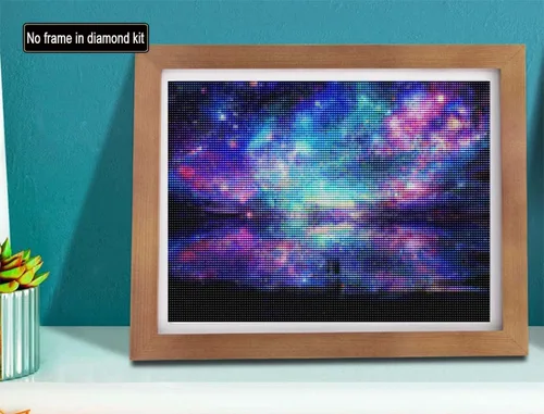 Miniatura 2 de SKRYUIE Paquete de 2 pinturas de diamantes 5D para bricolaje, cielo estrellado y aurora, pintura de taladro completo con diamantes, luces polares