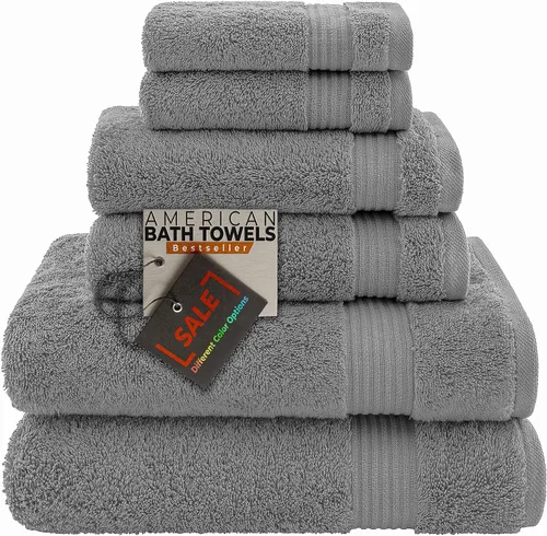 Miniatura 22 de American Bath Towels Juego de 6 toallas turcas de 100% algodón, ultra suaves, absorbentes, 2 toallas de baño, 2 toallas de mano, 2 toallas pequeñas