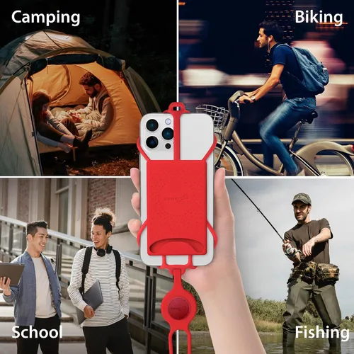 Miniatura 7 de BONE Lanyard - Correa para teléfono celular con ranura para tarjeta y bolsillo, cordón de silicona ajustable, soporte universal para iPhone