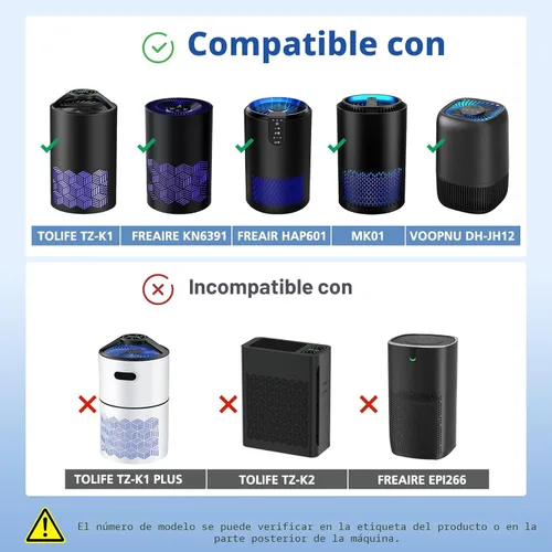 Miniatura 2 de Paquete de 2 filtros de repuesto TZ-K1 compatibles con purificador de aire FreAire, VOOPNU DH-JH12, purificador ToLife y MK01 MK06, filtros