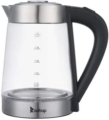 Miniatura 2 de Hervidor eléctrico, hervidor de agua caliente de vidrio de 2.5 L y 1200 W, hervidor de café y té y caldera de agua caliente, apagado automático