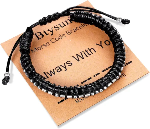 Miniatura 72 de Regalos inspiradores para hombres, pulseras con código morse, pulseras para hombre, regalos de graduación para él, Día del Padre, pulsera de cuero