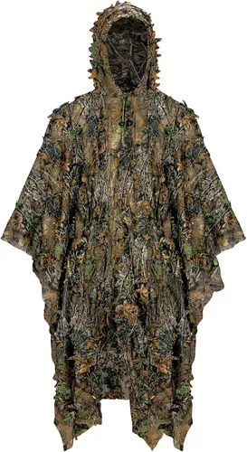 Ginsco Poncho de camuflaje con hojas 3D Camoflage Woodland Cape ligero Ghillie traje para hombres, capucha Ghillie para caza de pavos, observación