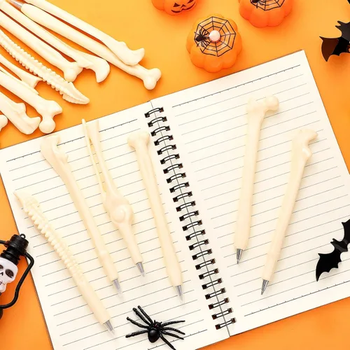 Miniatura 5 de Geosar Bolígrafos de hueso de Halloween novedosos con forma de hueso, bolígrafos de tinta negra de 0.039 in, bolígrafo de esqueleto, bolígrafos
