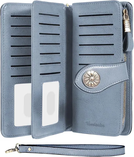 Miniatura 6 de Travelambo Billetera para mujer de gran capacidad con bloqueo RFID de cuero genuino
