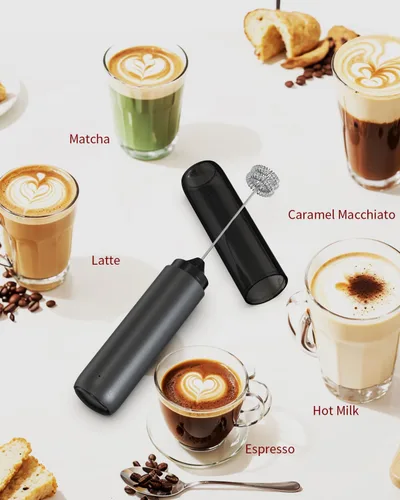 Miniatura 7 de CIRCLE JOY Espumador de leche recargable de mano, cabezal de batidor de doble bobina, espumador de café eléctrico, varilla espumadora de mano