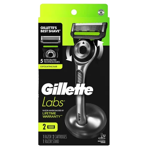 Miniatura 8 de Gillette Labs - Maquinilla de afeitar para hombre, incluye 1 mango, 2 repuestos de cuchilla de afeitar, 1 soporte magnético de alta calidad Plateado
