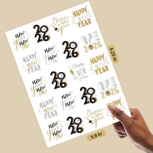 Miniatura 6 de Suministros para fiestas de Año Nuevo 2026 – 40 diseños de tatuajes temporales con purpurina, tatuajes metálicos negros/dorados Decoraciones
