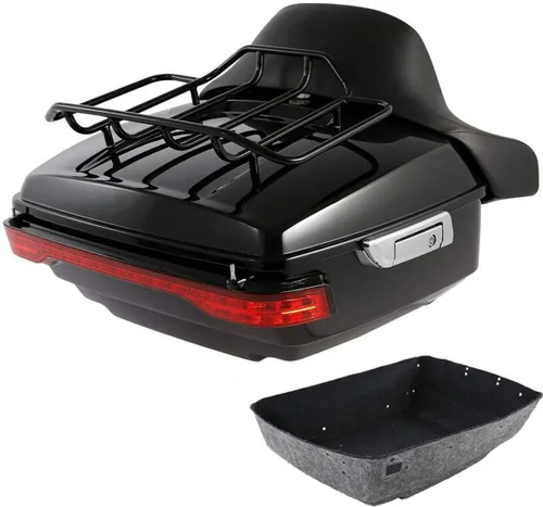 TCMT Cojín Respaldo para Maletero de Motocicleta King + Portaequipajes + Luz de Freno y Cola + Luz Trasera Compatible con Harley 2014-2025 Touring