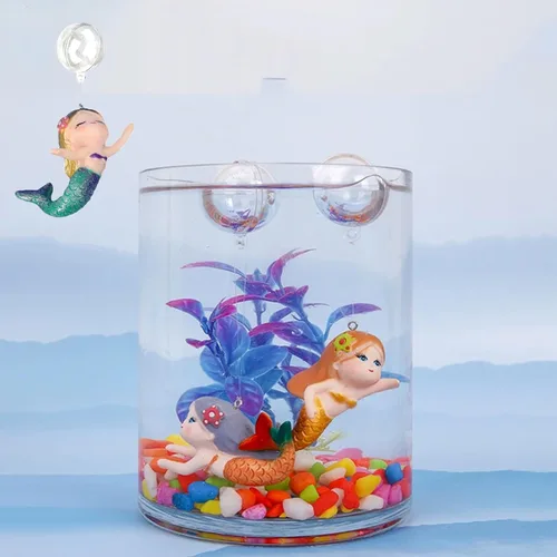 Miniatura 7 de Decoración flotante para acuario de sirena, estatua de sirena de resina de PVC, adorno de decoración de acuario, policromático, hecho a mano, 2.16