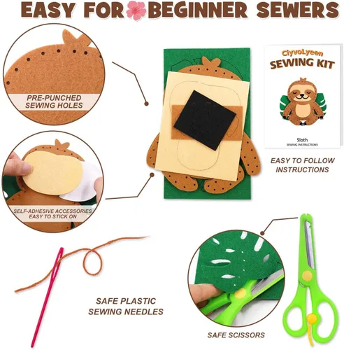 Miniatura 3 de CiyvoLyeen Kit de costura para niños – DIY perezoso y animales de la selva de fieltro para niñas y niños de 8 a 12 años aprende a coser 8 proyectos
