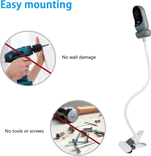 Miniatura 6 de HOLACA Soporte de clip flexible para Owlet Cam 2 y Owlet Cam Baby Monitor Soporte de cámara con agujero roscado de 1/4 y montaje ajustable de 360