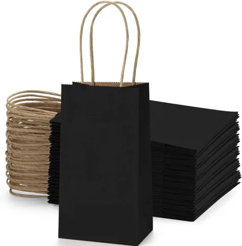 BagDream Paquete de 50 bolsas pequeñas de papel kraft de 3.5 x 2.4 x 6.7 pulgadas con asas, mini bolsas de regalo de fiesta, bolsas de dulces, bolsa
