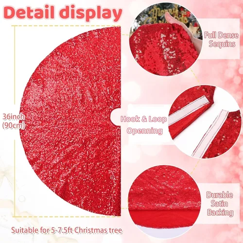 Miniatura 4 de Falda B-Cool de árbol, con lentejuelas brillantes, diseño de árbol de Navidad, color oro rosa con lentejuelas hechas a mano, para el hogar, Rojo