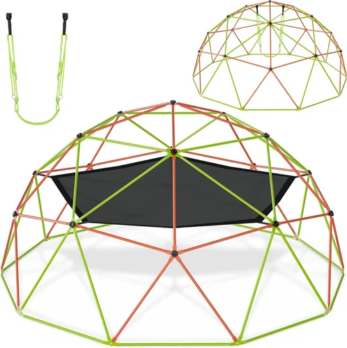 BODIOO Cúpula de escalada de 10 pies con hamaca y columpio, gimnasio de selva para niños y niñas, soporta hasta 1000 libras, juego de metal