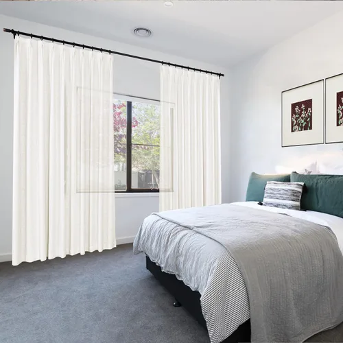 Miniatura 8 de Frelement Cortinas de lino sintético con forro opaco para dormitorio, cortinas plisadas para barra transversal para puerta de sala de reuniones
