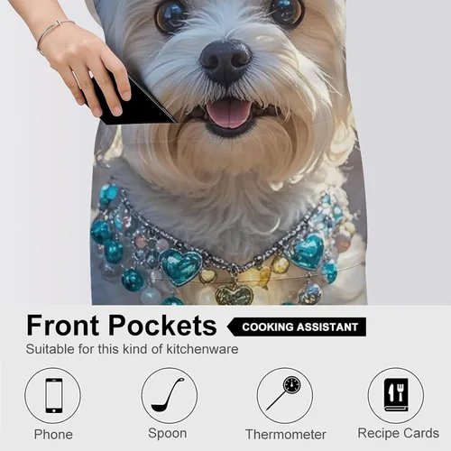 Miniatura 5 de Delantal personalizado para perro maltés adulto, delantal de cocina para mujer y hombre, delantal ajustable con bolsillo para hornear, hacer