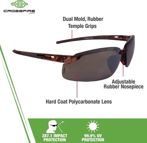 Miniatura 4 de Crossfire ES5 Gafas de Seguridad Premium, Marco Ultraligero y Pieza Nasal Ajustable Lente de espejo marrón