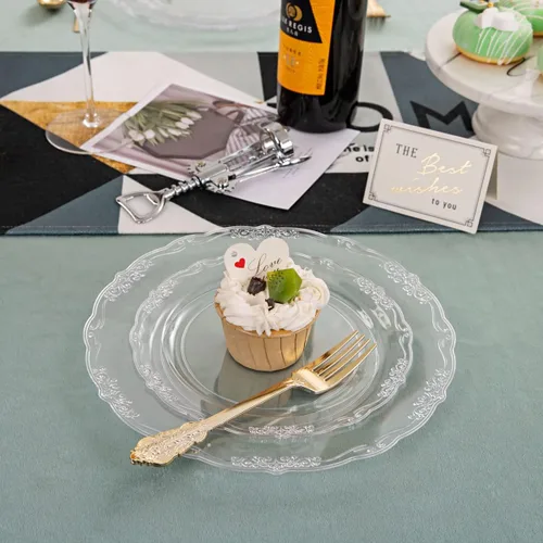 Miniatura 4 de U-QE 100 platos de plástico transparente, platos desechables transparentes, platos de plástico duro de alta calidad para fiestas, vacaciones