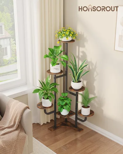 Miniatura 3 de Homsorout Soporte de Esquina para Plantas de Interior - Soporte de Plantas de Interior de 6 Niveles, Estante Redondo de Metal para Plantas