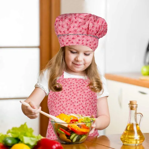 Miniatura 6 de Juego de delantal y gorro de chef para niños, delantales ajustables de algodón para niños con 2 bolsillos, lindos delantales de cocina para niñas