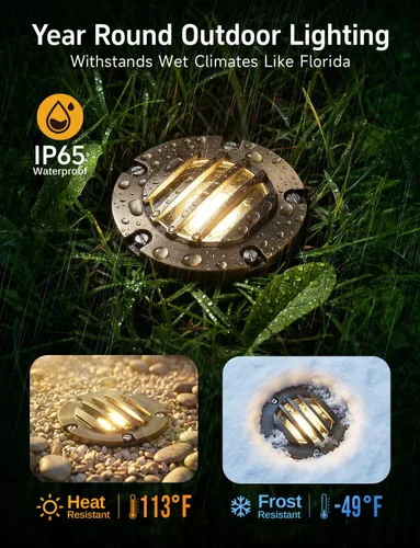 Miniatura 4 de Gardenreet - Luces de pozo LED de latón - Iluminación en tierra de bajo voltaje para todo clima, luz cableada reemplazable de 12V, bronce antiguo