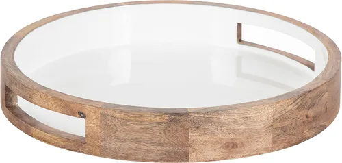 Kate and Laurel Ehrens - Bandeja de madera bohemia, 15 pulgadas de diámetro, natural y blanco, bandeja redonda para decoración de transición