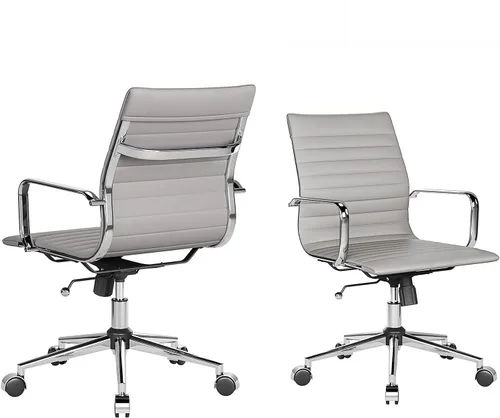 Miniatura 10 de Soporte de espalda media con reposabrazos ergonómico para oficina, escritorio giratorio ajustable de cuero vegano, sillas de recepcionista
