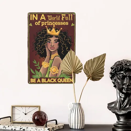 Miniatura 5 de Black Queen Empowerment - Placa de metal de 8 x 12 pulgadas con texto en inglés "Be a Queen Not Princess", arte de pared afrocéntrico
