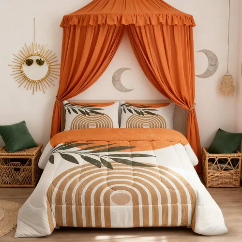 Miniatura 27 de Juego de edredón bohemio para niños, tamaño individual, juego de ropa de cama geométrica de hojas de sol, luna y plantas, decoración de habitación