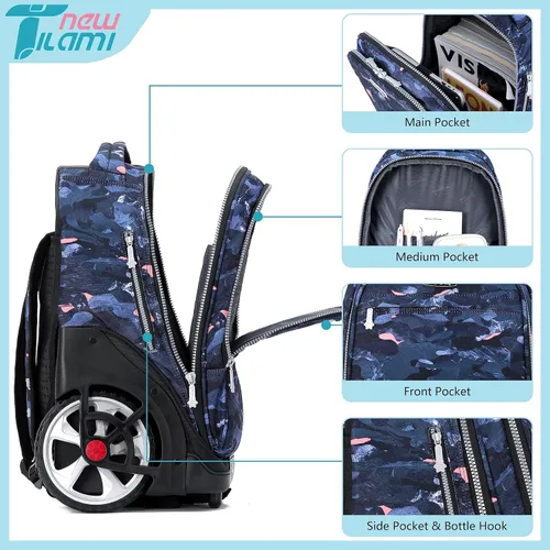 Miniatura 118 de NEW TILAMI Mochila con ruedas de 19 pulgadas con bolsa de almuerzo para niñas y niños, mochila para laptop con ruedas, bolsa de mano duradera