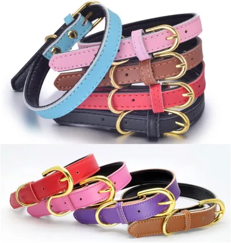 Miniatura 5 de Collares de cuero para perros medianos, acolchado suave al tacto, grueso de piel de vaca auténtica, hebilla dorada duradera, collares ajustables