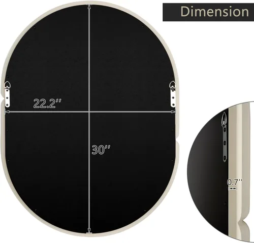 Miniatura 4 de Espejo de pared para colgar en la pared con forma de bagel contemporáneo, moderno y futurista, con color caramelo (32 x 23 pulgadas, blanco crema)